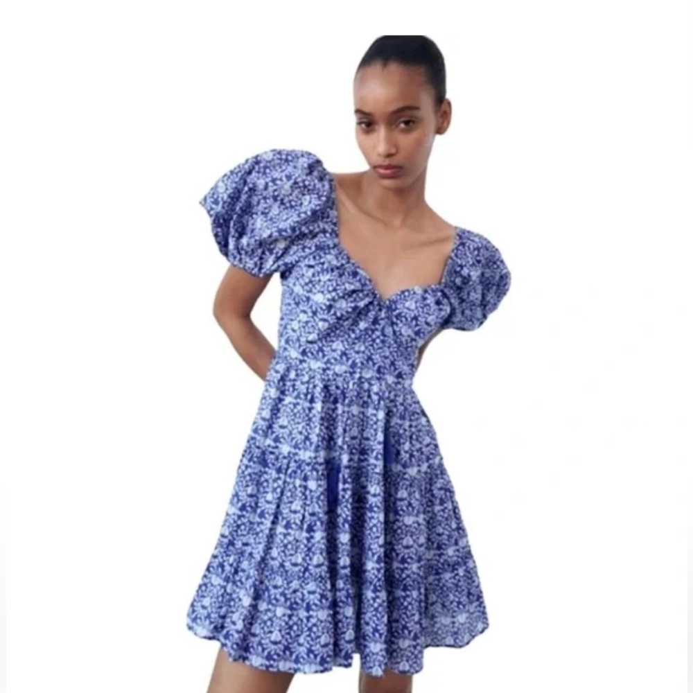 Zara Printed Short Dress Puff Sleeves
